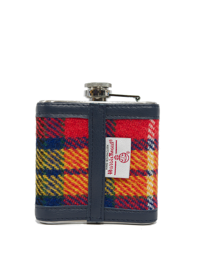Harris Tweed Hip Flask - A0170 (Navy Leather)