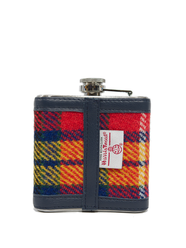 Harris Tweed Hip Flask - A0170 (Navy Leather)
