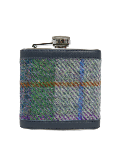 Harris Tweed Hip Flask - A0173 Navy Leather
