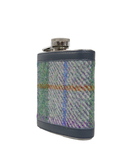 Harris Tweed Hip Flask - A0173 Navy Leather