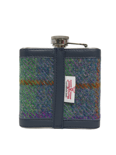 Harris Tweed Hip Flask - A0173 Navy Leather