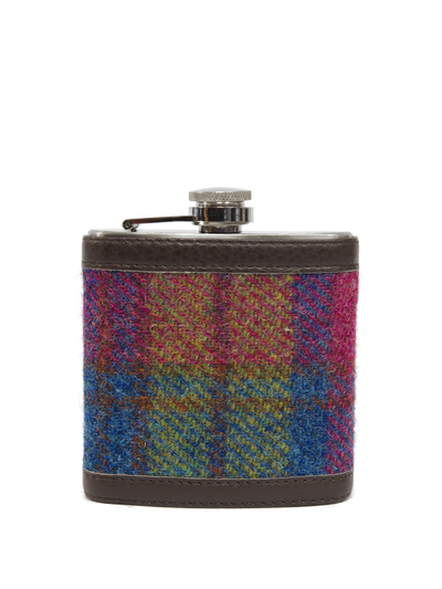 Harris Tweed Hip Flask A0195 (Brown Leather)