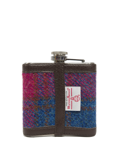 Harris Tweed Hip Flask A0195 (Brown Leather)
