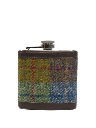 Harris Tweed Hip Flask - A0231 (Brown Leather)