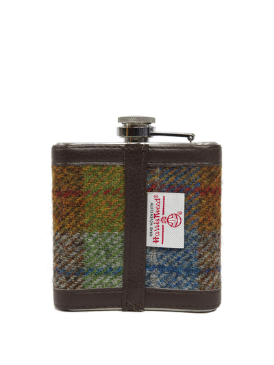 Harris Tweed Hip Flask - A0231 (Brown Leather)