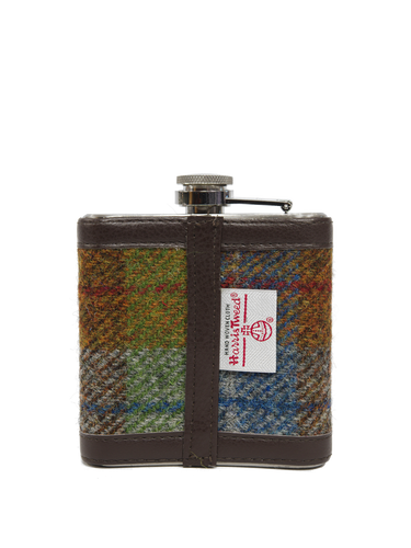 Harris Tweed Hip Flask - A0231 (Brown Leather)