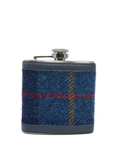 Harris Tweed Hip Flask - A075 Navy Leather