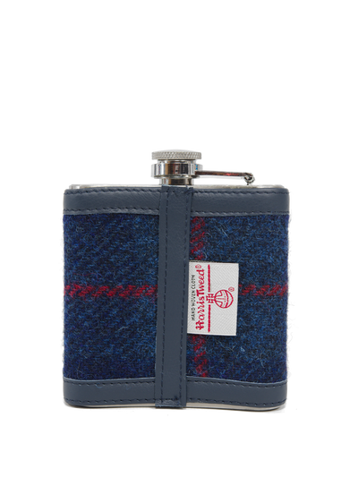 Harris Tweed Hip Flask - A075 Navy Leather
