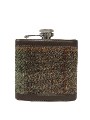 Harris Tweed Hip Flask - A086 (Brown Leather)