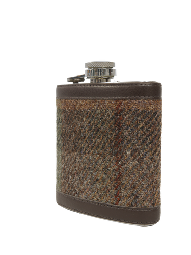 Harris Tweed Hip Flask - A086 (Brown Leather)