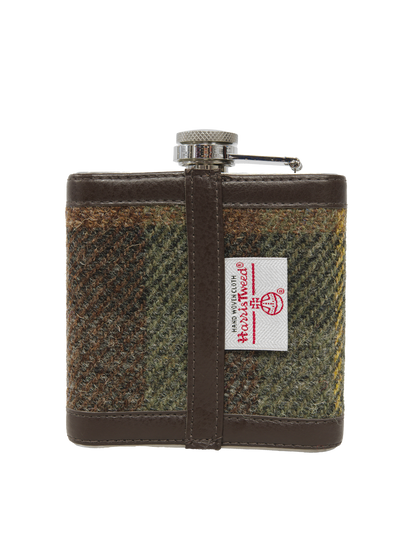 Harris Tweed Hip Flask - A086 Brown Leather