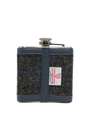 Harris Tweed Hip Flask - Grey Windowpane (Navy Leather)