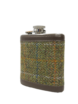 Harris Tweed Hip Flask HB103 (Brown Leather)