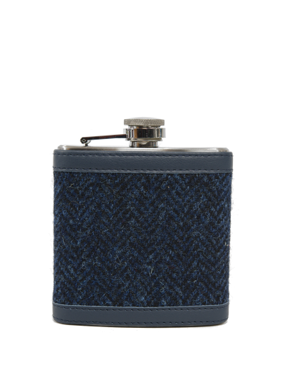 Harris Tweed Hip Flask - HB104 (Navy Leather)