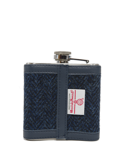 Harris Tweed Hip Flask - HB104 (Navy Leather)
