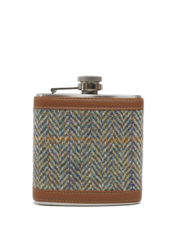 Harris Tweed Hip Flask HB107 (Tan Leather)
