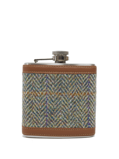 Harris Tweed Hip Flask - HB107 (Tan Leather)