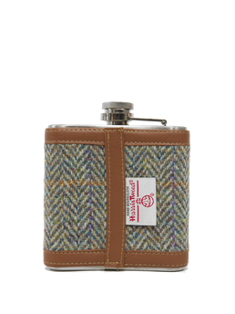 Harris Tweed Hip Flask HB107 (Tan Leather)
