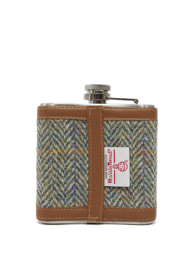 Harris Tweed Hip Flask - HB107 (Tan Leather)