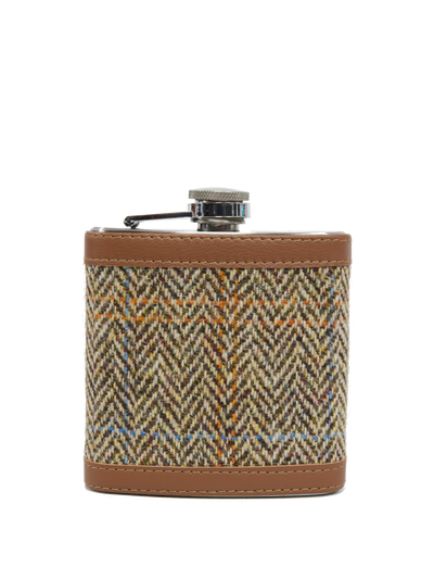 Harris Tweed Hip Flask - HB133 (Tan Leather)
