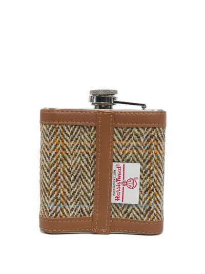 Harris Tweed Hip Flask - HB133 (Tan Leather)