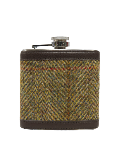 Harris Tweed Hip Flask - HB67 (Brown Leather)