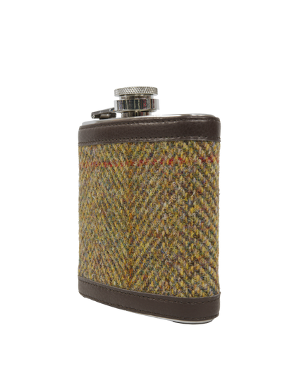 Harris Tweed Hip Flask - HB67 (Brown Leather)