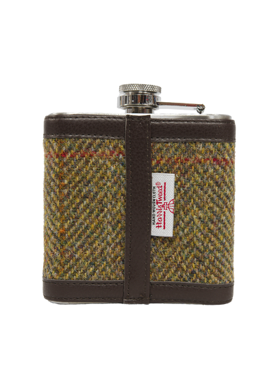 Harris Tweed Hip Flask - HB67 (Brown Leather)