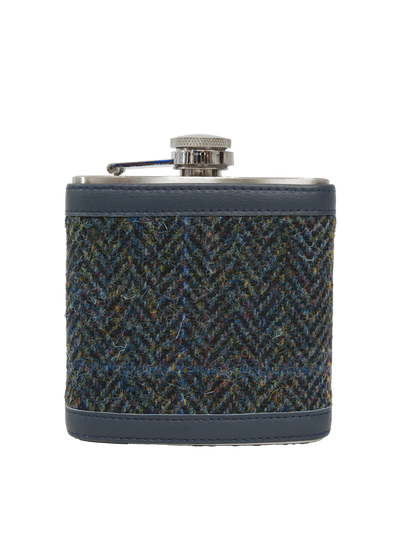 Harris Tweed Hip Flask HB80 (Navy Leather)
