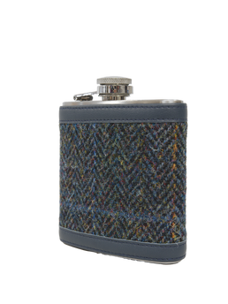 Harris Tweed Hip Flask HB80 (Navy Leather)
