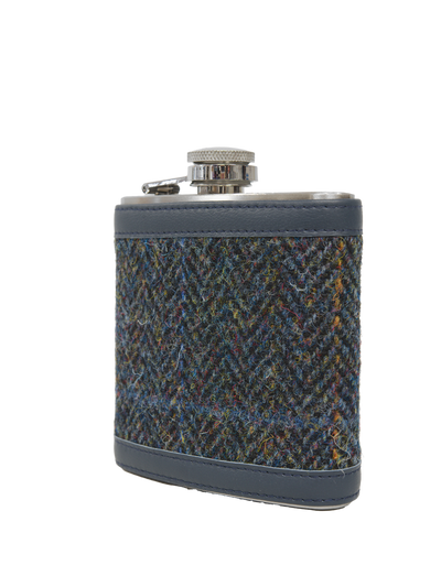 Harris Tweed Hip Flask HB80 (Navy Leather)
