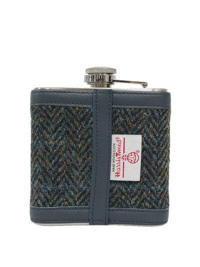 Harris Tweed Hip Flask HB80 (Navy Leather)
