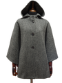 Harris Tweed Ladies Hooded Cape HB64 Black/Grey Herringbone