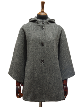Harris Tweed Ladies Hooded Cape HB64 Black/Grey Herringbone