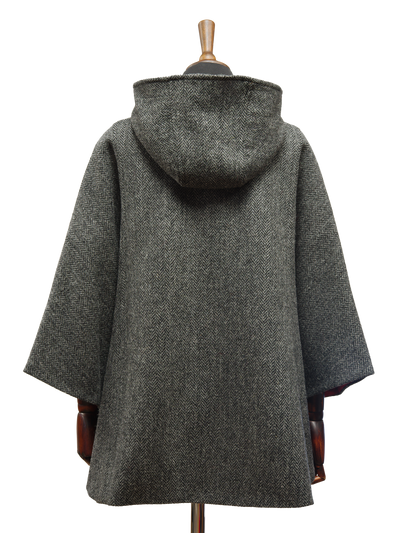 Harris Tweed Ladies Hooded Cape HB64 Black/Grey Herringbone