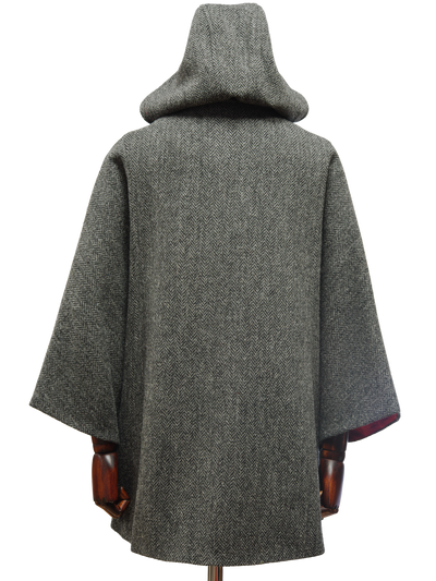 Harris Tweed Ladies Hooded Cape HB64 Black/Grey Herringbone