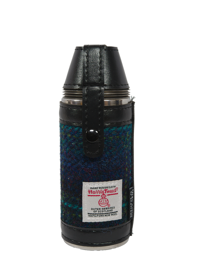 Harris Tweed Hunting Flask - Blue w/ Turquoise OC