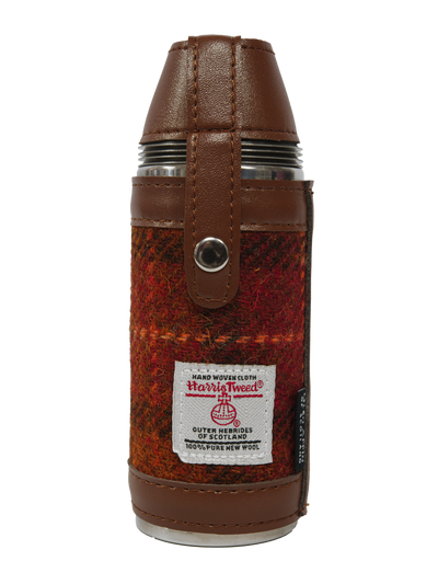 Harris Tweed Hunting Flask - Brown Orange Check