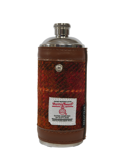 Harris Tweed Hunting Flask - Brown Orange Check