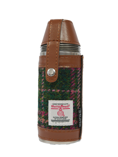 Harris Tweed Hunting Flask - Green/Plum Check