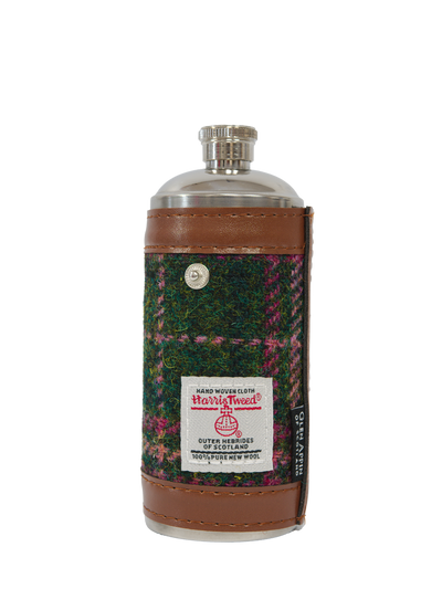 Harris Tweed Hunting Flask - Green/Plum Check