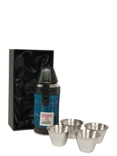 Harris Tweed Hunting Flask - Sea Blue Check