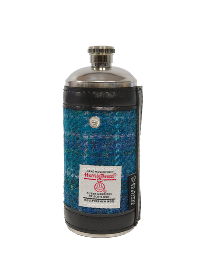 Harris Tweed Hunting Flask - Sea Blue Check