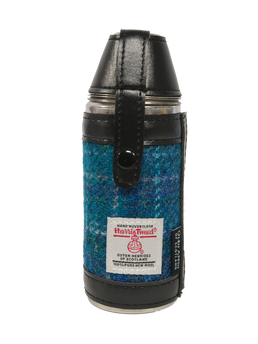 Harris Tweed Hunting Flask - Sea Blue Check
