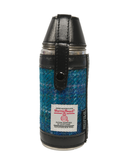Harris Tweed Hunting Flask - Sea Blue Check