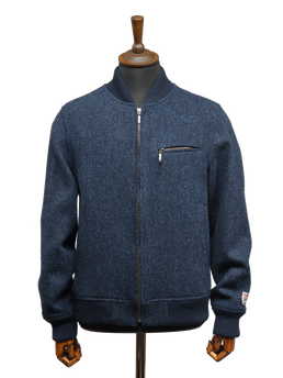 Harris Tweed Joe Baseball Jacket Navy Herringbone