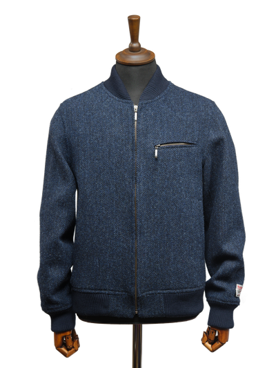 Harris Tweed Joe Baseball Jacket Navy Herringbone