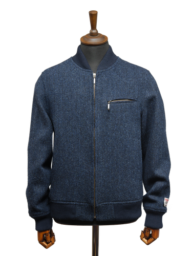 Harris Tweed Joe Baseball Jacket - Navy Herringbone