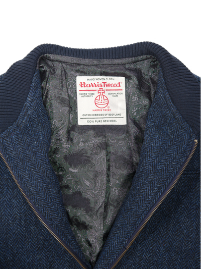 Harris Tweed Joe Baseball Jacket Navy Herringbone