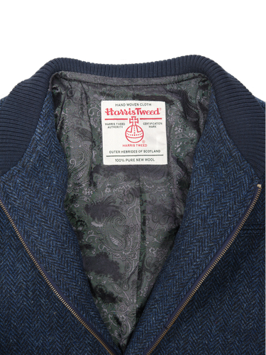 Harris Tweed Joe Baseball Jacket - Navy Herringbone